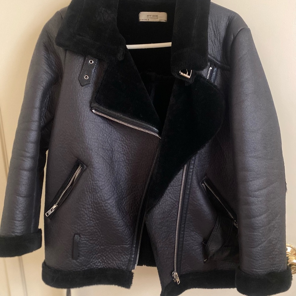 Aftf Basic Black Faux Leather Jacket With Shearli… - image 1